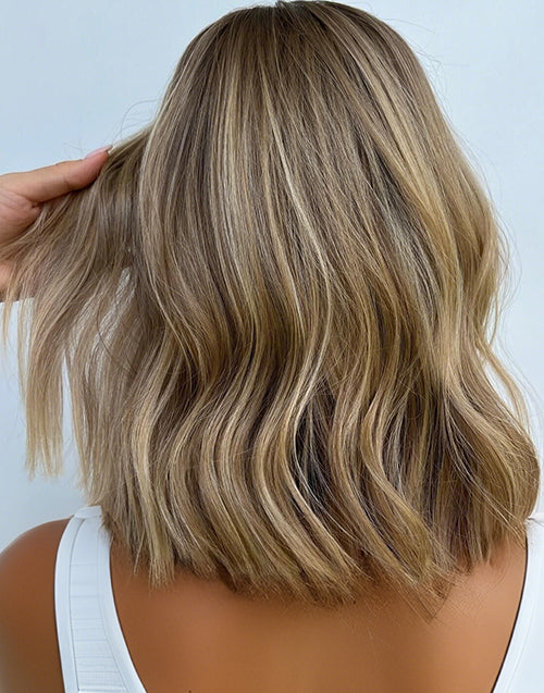Reya- Sunkissed Golden Brown Blonde Trendy Wavy Bob Wig For Women Human Hair True-Hold Glueless Wig