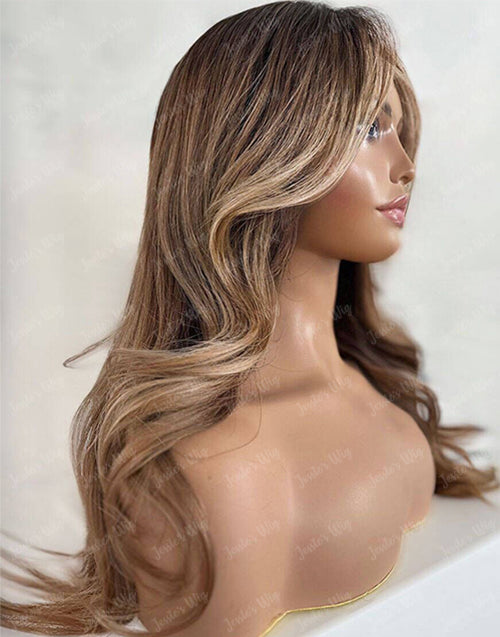 Adela-Ombre Blonde Balayage Loose Wavy Lace Front Wig Glueless Wig For Women