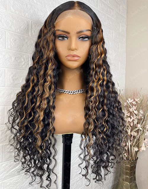 Piano Brown Deep Curly 4x4 HD Lace Wig Glueless Preplucked Highlight Human Hair Wig