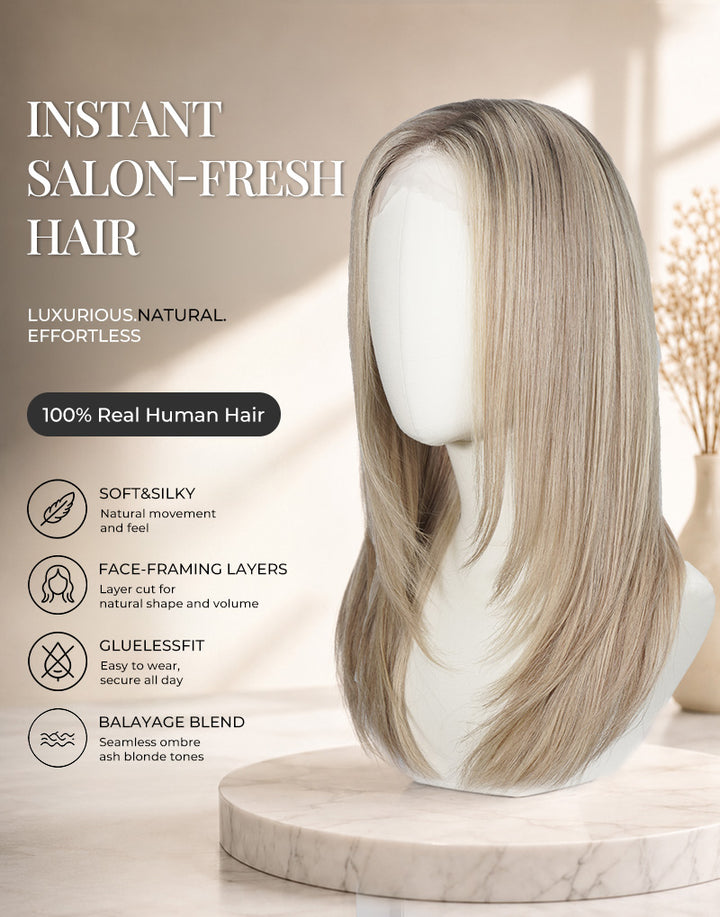 Samina- Ombre Ash Blonde Balayage Layered Straight Wig True-Hold Glueless Wig