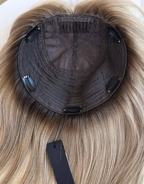 8"x8" Silk Top Human Hair Topper Ombre Ash Blonde With Dark Roots Full Coverage for Women Regain Your Confidence Instantly