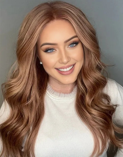 Dayah-Stunning Copper Blonde Balayage Wavy 13x6 Real HD Lace Glueless Wig Human Hair Invisible Lace Wig