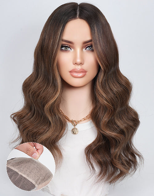 Krita- Unique Design 5.5x4 Silk Base Lace Top Wig Customized Ombre Highlight Brown Wavy 6x5.5 Lace Wig