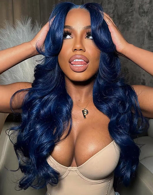 Lola- Blue Color Glueless Body Wave 4X4 Pre Cut Lace Closure Wig Human Hair