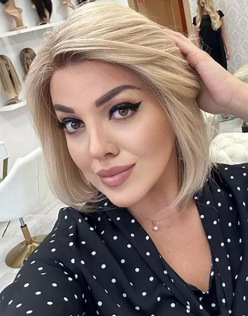 Naika- Ombre Light Blonde Highlight Bob Natural Straight 13x6 Lace Glueless Wig For Women