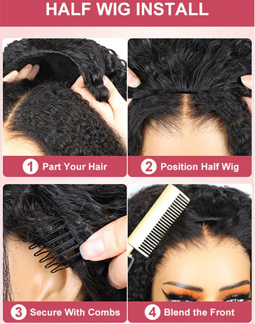 Kinky Curly Half Wigs One Fit All Half Up Half Down Wig Human Hair