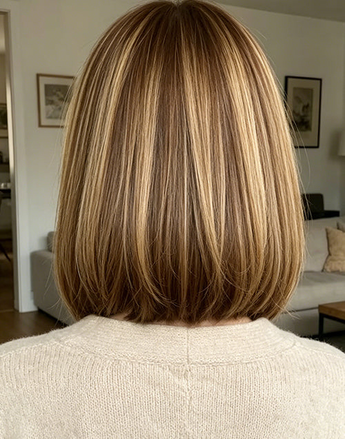 Meely- Piano Honey With Brown Highlight Straight Bob Wigs True-Hold Glueless Wig