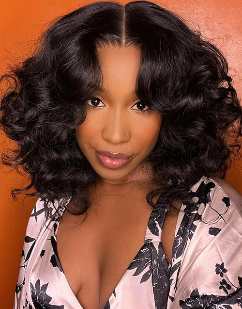 Trendy Loose Curl Bob Glueless Pull Go Wig Pre Cut Lace Fit All Head Sizes