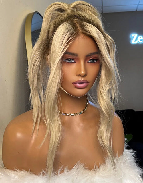 Lexie- Do Ponytail Milk Money Creamy Blonde Wavy 360 Lace Wig Updo Style