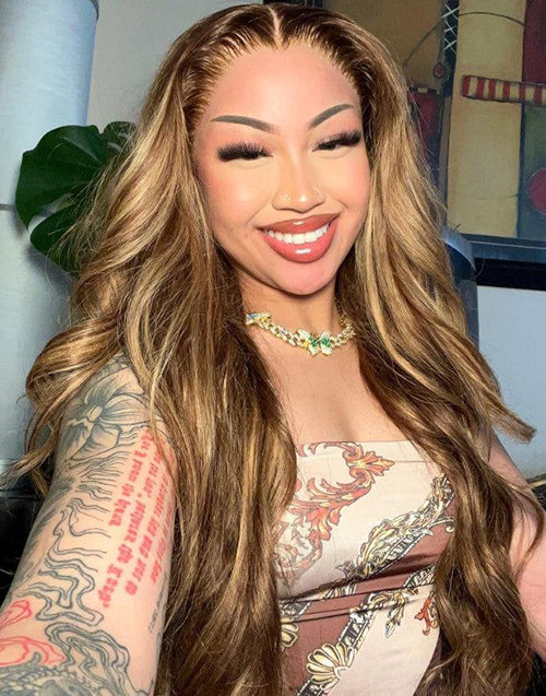 18" 20" Highlight Honey Blonde Body Wave 7x5 Pre Cut Lace Glueless Wig Flash Deal