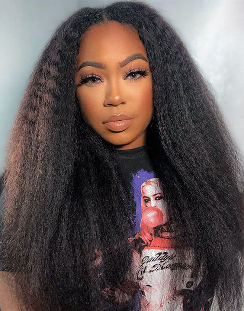 18"-24" Kinky Straight Thin V Part Wig Human Hair Flash Deal