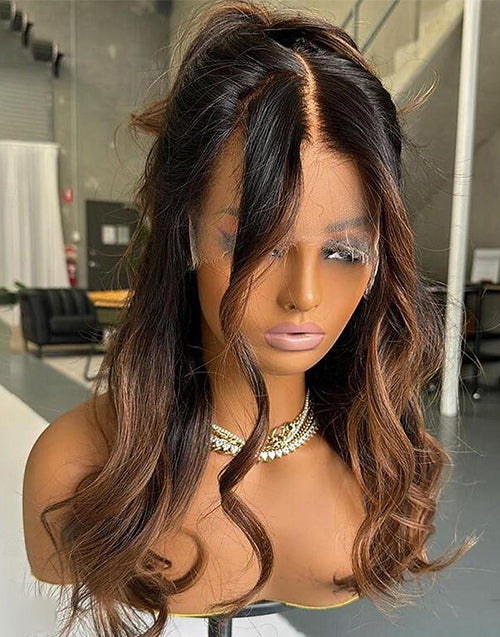 Currie- Ombre Highlighted Wavy Wig 13x4 Real HD Lace Frontal Glueless Wig For Women