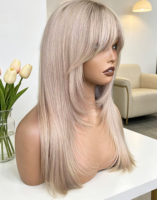 Annie- Ombre Blonde Layered Straight True-Hold Gluless Wig With Curtain Bangs
