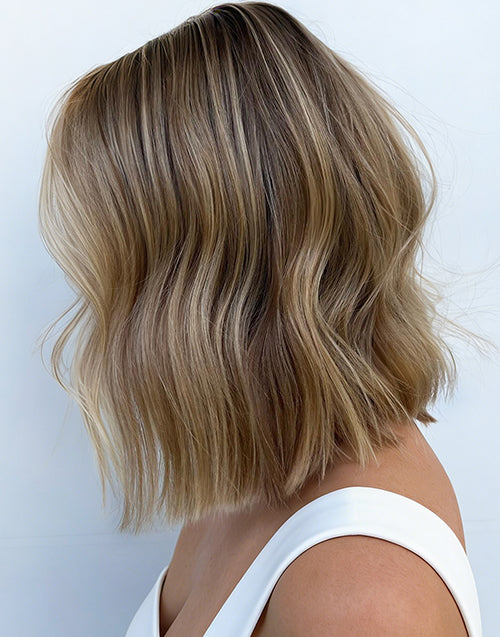 Reya- Sunkissed Golden Brown Blonde Trendy Wavy Bob Wig For Women Human Hair True-Hold Glueless Wig