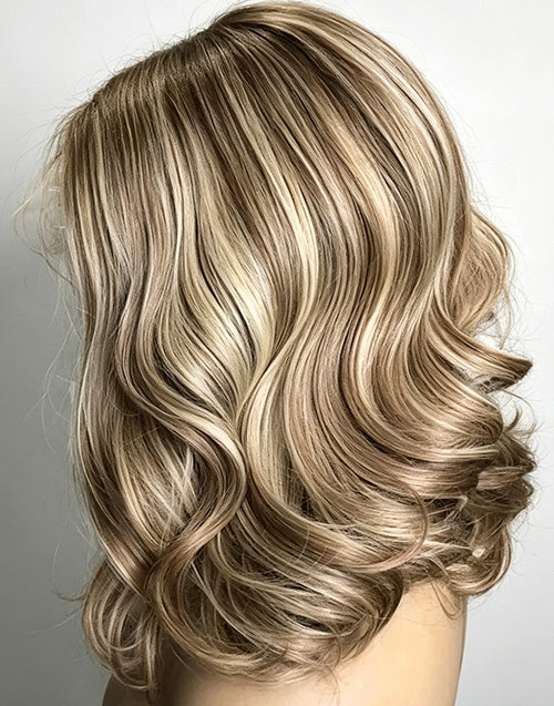 Kita- Balayage Ash Blonde With Brown Wavy 13x6 Bob Lace Front Wigs For Women
