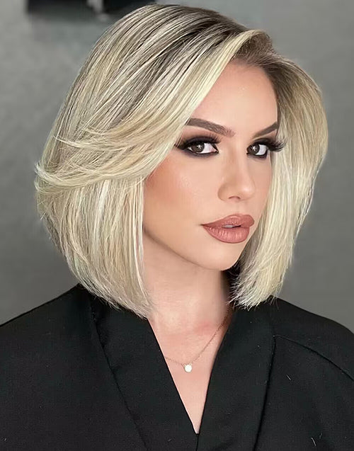 Missy-Short Blonde Balayage Layer 13x4 13x6 Lace Front Bob Human Hair Wig