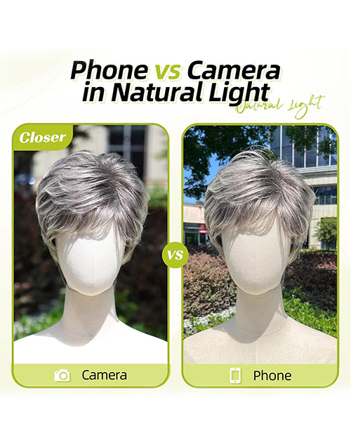 Mavis- Salt And Pepper Color Pixie Cut Wig With Bangs Suitable For Hair Loss and Fashion Change Full Machine None Lace Wig