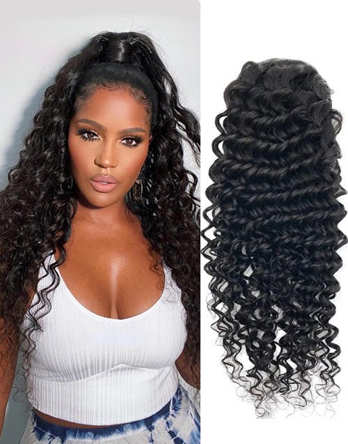 Deep Wave Drawstring Ponytail Real Human Hair Ponytail Clip In Extensions