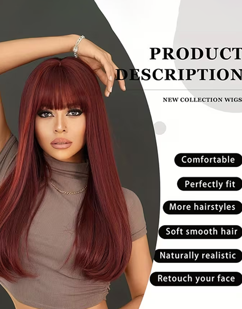 Alisa-7X5 Reddish Brown Double Drawn Bone Staright Human Hair Wigs With Bangs