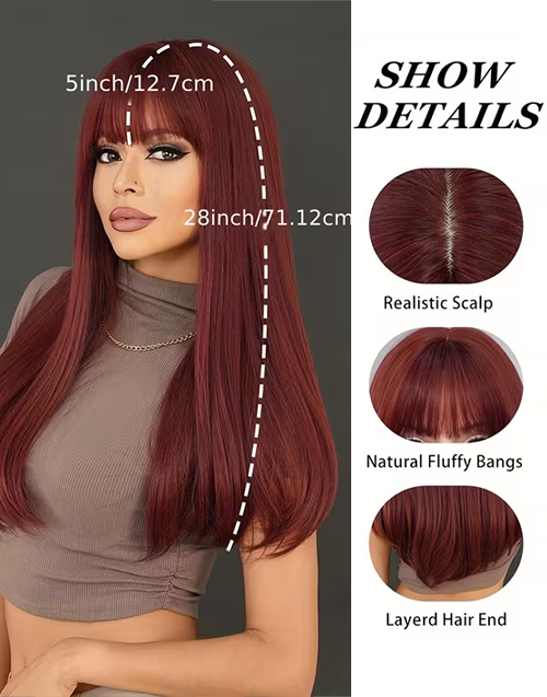 Alisa-7X5 Reddish Brown Double Drawn Bone Staright Human Hair Wigs With Bangs