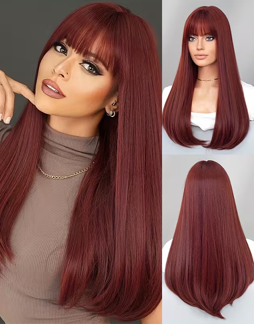 Alisa-7X5 Reddish Brown Double Drawn Bone Staright Human Hair Wigs With Bangs