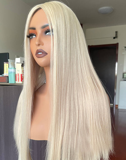 Ash Blonde Remy Human Hair Topper for Women Full Coverage 8"x8" Silk Top Base 14-20 Inch