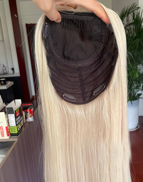 Ash Blonde Remy Human Hair Topper for Women Full Coverage 8"x8" Silk Top Base 14-20 Inch