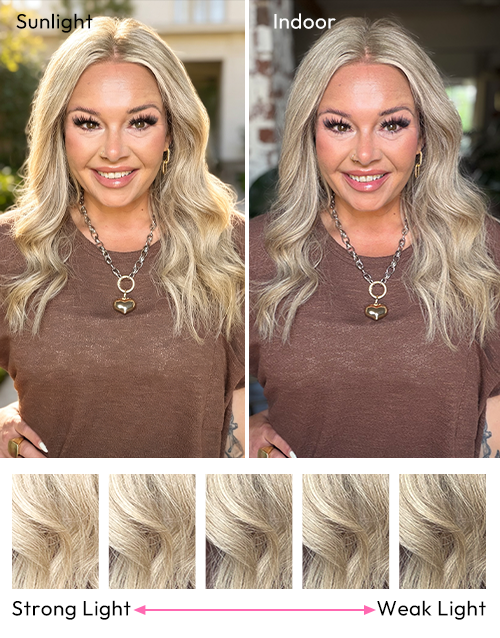 Ash Blonde Wig Color in Sunlight vs Indoor Light