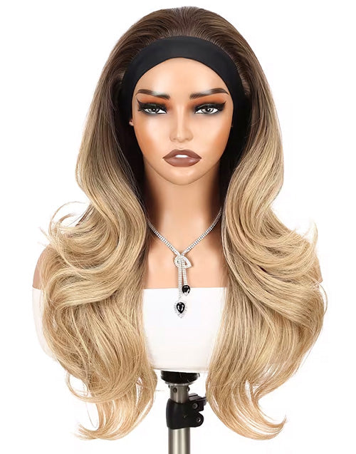 Beginner Friendly Omber Brown To Blonde Color Headband Human Hair Wigs For Women