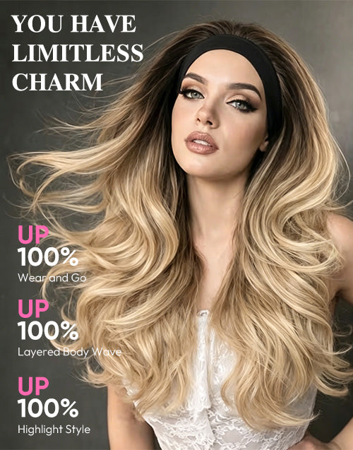 Beginner Friendly Omber Brown To Blonde Color Headband Human Hair Wigs For Women
