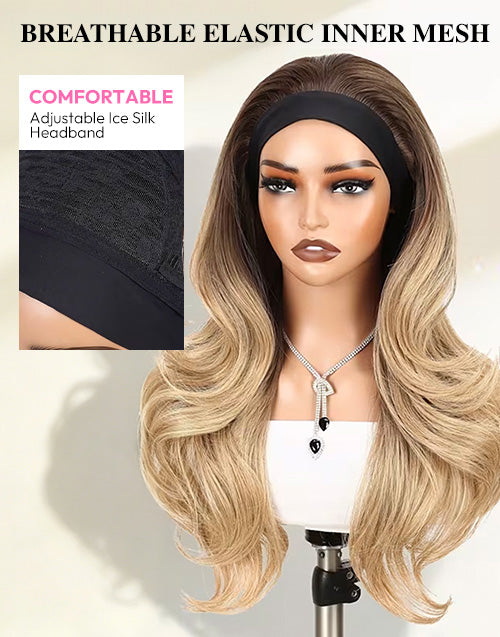 Beginner Friendly Omber Brown To Blonde Color Headband Human Hair Wigs For Women