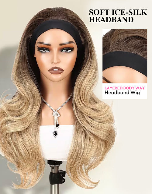 Beginner Friendly Omber Brown To Blonde Color Headband Human Hair Wigs For Women