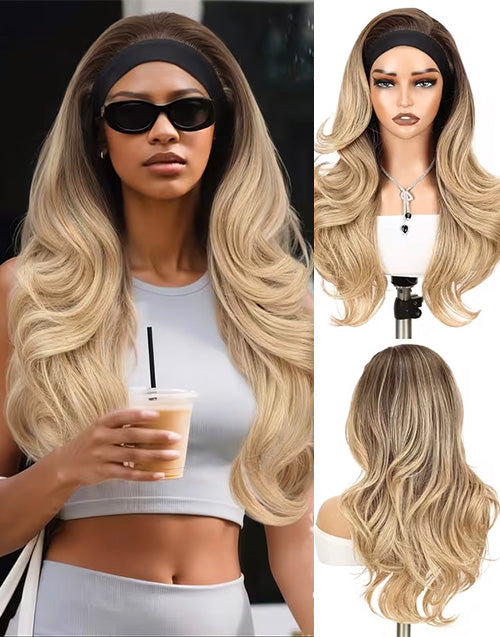 Beginner Friendly Omber Brown To Blonde Color Headband Human Hair Wigs For Women