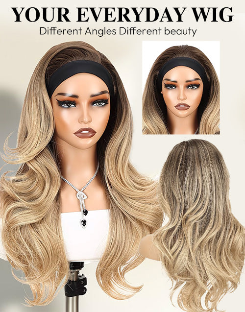 Beginner Friendly Omber Brown To Blonde Color Headband Human Hair Wigs For Women