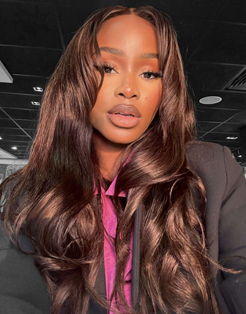Kelly- Upgraded 7X5 Chocolate Brown #4 Curtain Bangs Glueless 13x5 Pre Cut Body Wave Wig
