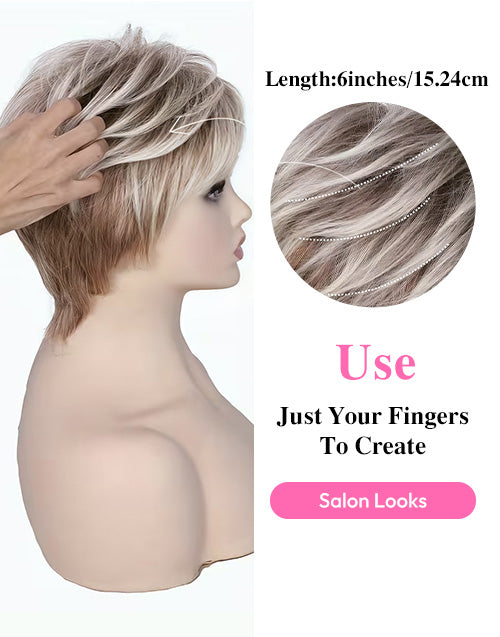 Dacie- Pixie Cut Brown Mixed Blonde Wig With Bangs No Lace Natural Soft Wigs Human Hair