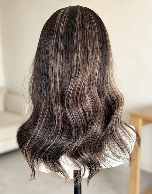 Caramel Highlights Brown Hair Toppers, 8"x8" Silk Top Base, European Virgin Human Hair Topper, 16-20 Inch, Full Coverage for Women