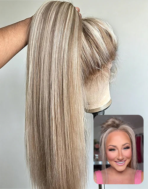 Cela- 360 Lace Balayage Blonde & Brown Updo Straight Wig Pre-Plucked Human Hair