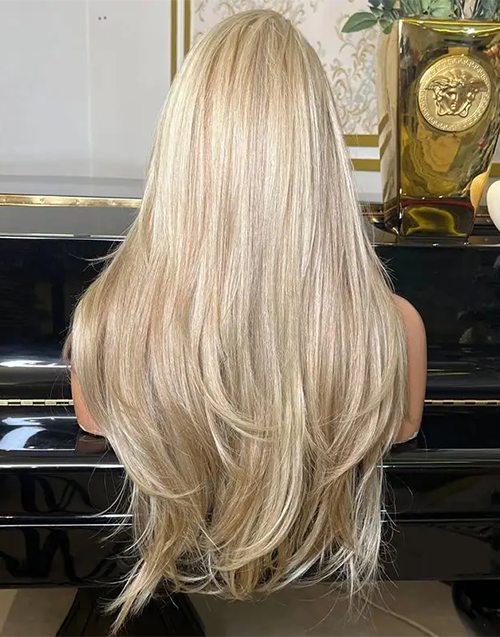 Chic-True-hold Cap Curtain Bang Layered Cut Wigs Balayage Blonde Lace Front Wigs