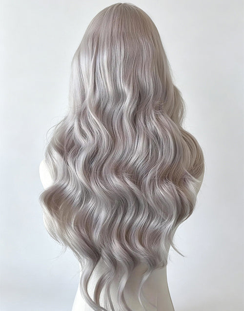 Coco-13x6 Silver Grey Long Wavy Lace Front Wig Glueless Human Hair Wigs Body Wave
