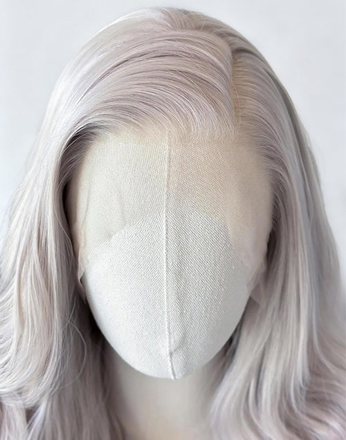 Coco-13x6 Silver Grey Long Wavy Lace Front Wig Glueless Human Hair Wigs Body Wave