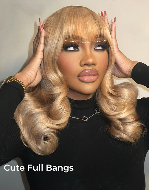 Confidence-Sun-kissed Honey Blonde Glueless Body Wave 7X5 Lace Front Wig With Air Bang