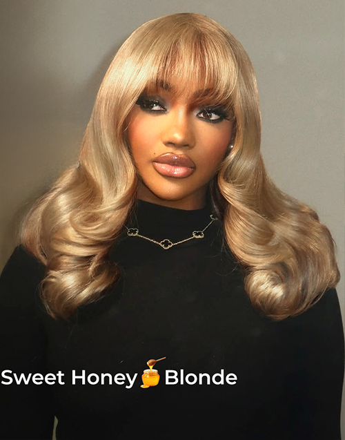 Confidence-Sun-kissed Honey Blonde Glueless Body Wave 7X5 Lace Front Wig With Air Bang