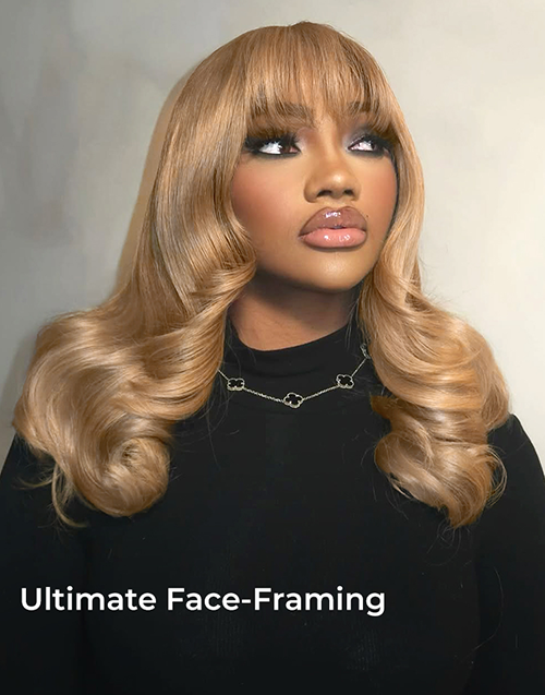 Confidence-Sun-kissed Honey Blonde Glueless Body Wave 7X5 Lace Front Wig With Air Bang