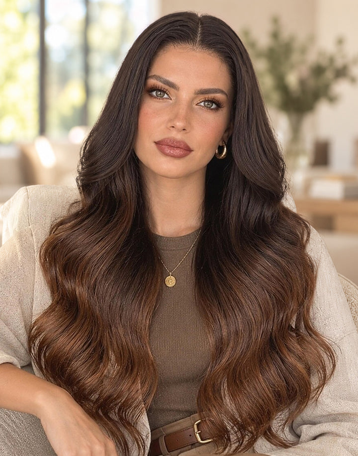 Doly-13x6 Glueless Lace Front Wigs Stunning Aesthetic Ombre Brown Wavy Remy Human Hair Wigs For Women