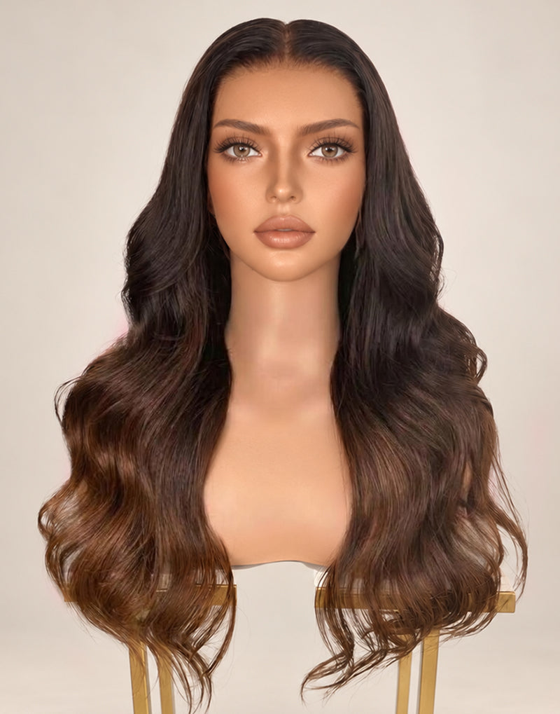 Doly-13x6 Glueless Lace Front Wigs Stunning Aesthetic Ombre Brown Wavy Remy Human Hair Wigs For Women