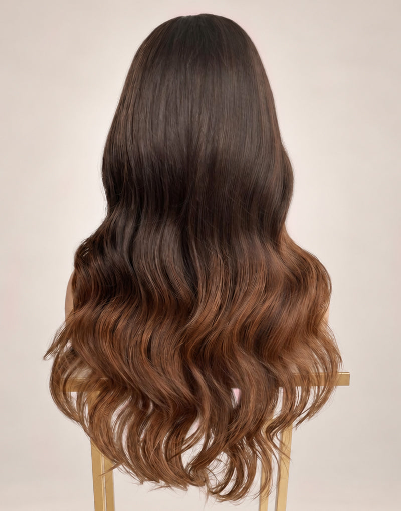 Doly-13x6 Glueless Lace Front Wigs Stunning Aesthetic Ombre Brown Wavy Remy Human Hair Wigs For Women