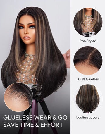 Zephyrine- Smart-Fit Pull Go Glueless Wig Balayage Honey Layer Cut Straight Wig Pre Cut Lace Human Hair
