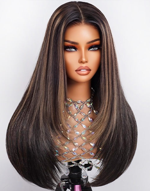 Zephyrine- Smart-Fit Pull Go Glueless Wig Balayage Honey Layer Cut Straight Wig Pre Cut Lace Human Hair