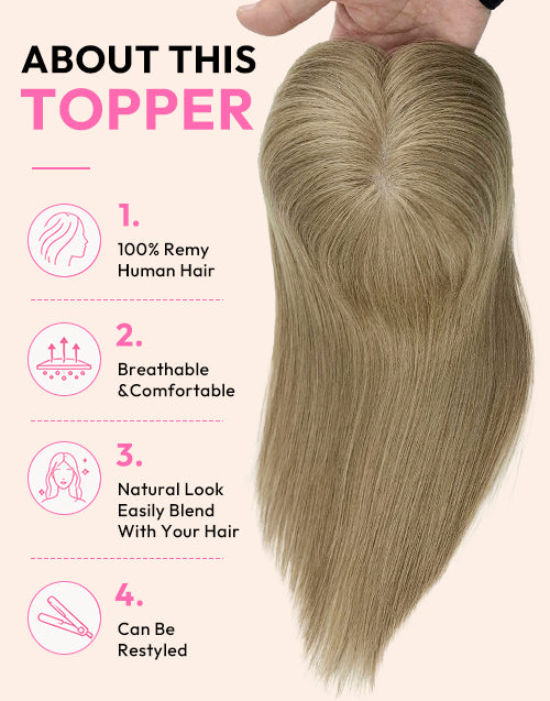 #8 #18 Mono Top 5"X5" Human Hair Topper For Women Thinning Hair Or Hair Loss